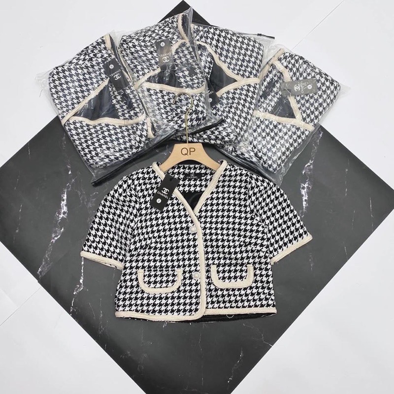 áo dạ tweed ngắn tay viền tết ( ảnh thật , video )