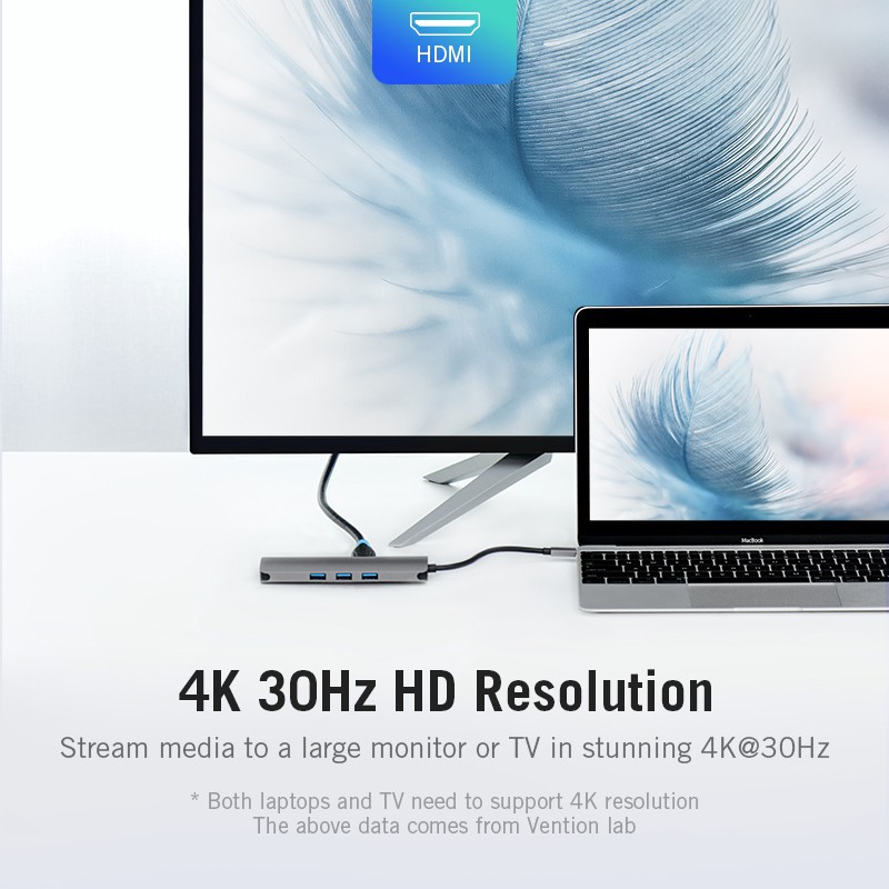 Bộ Hub chuyển đổi chia cổng 9 trong 1 VENTION USB type C sang HDMI USB 3.0 Gigabit RJ45 dành cho Macbook Pro 9 in 1