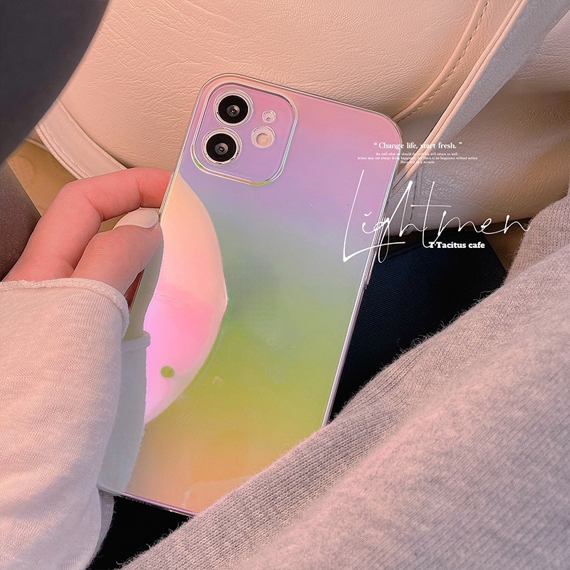 For iphone 14 pro max Ốp Điện Thoại Nhựa Acrylic Trong Suốt Ánh Laser Cầu Vồng Cho iPhone 14 Pro Max 13 Pro 12 Mini 11 Pro Max X XR XS 7 8 Plus SE 2020