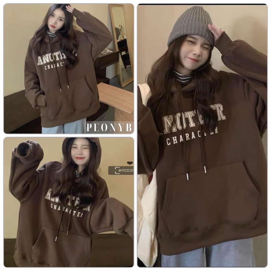 Áo Hoodie Another Nâu Tay Chuông PEONYB Unisex [FREESHIP]  Nỉ form rộng kiểu dáng oversize in chữ basic hàn quốc đẹp