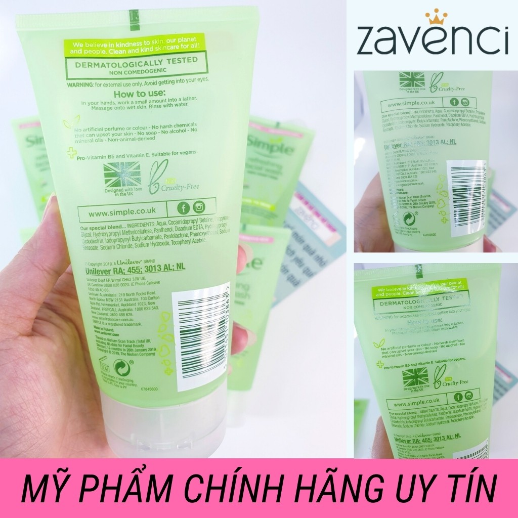 Sửa rửa mặt SIMPLE Refreshing Facial Wash Gel cho da nhạy cảm 150ml - ZAVENCI Official | BigBuy360 - bigbuy360.vn