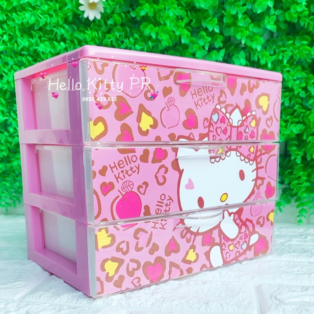 Tủ nhựa đựng trang sức, mỹ phẩm 3 tầng Hello Kitty