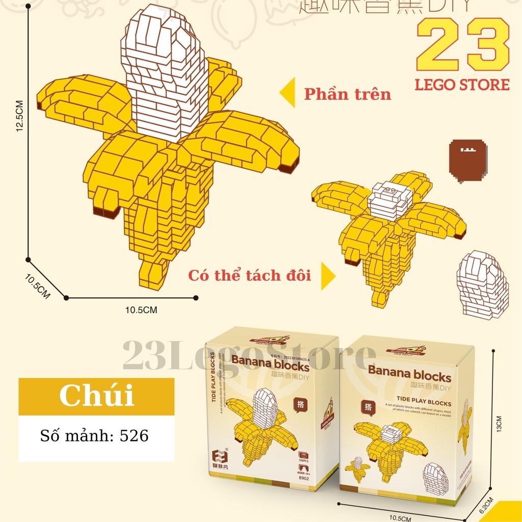 Bộ đồ chơi lắp ráp trái cây Bơ, Đào, Chuối làm quà tặng, trang trí đáng yêu