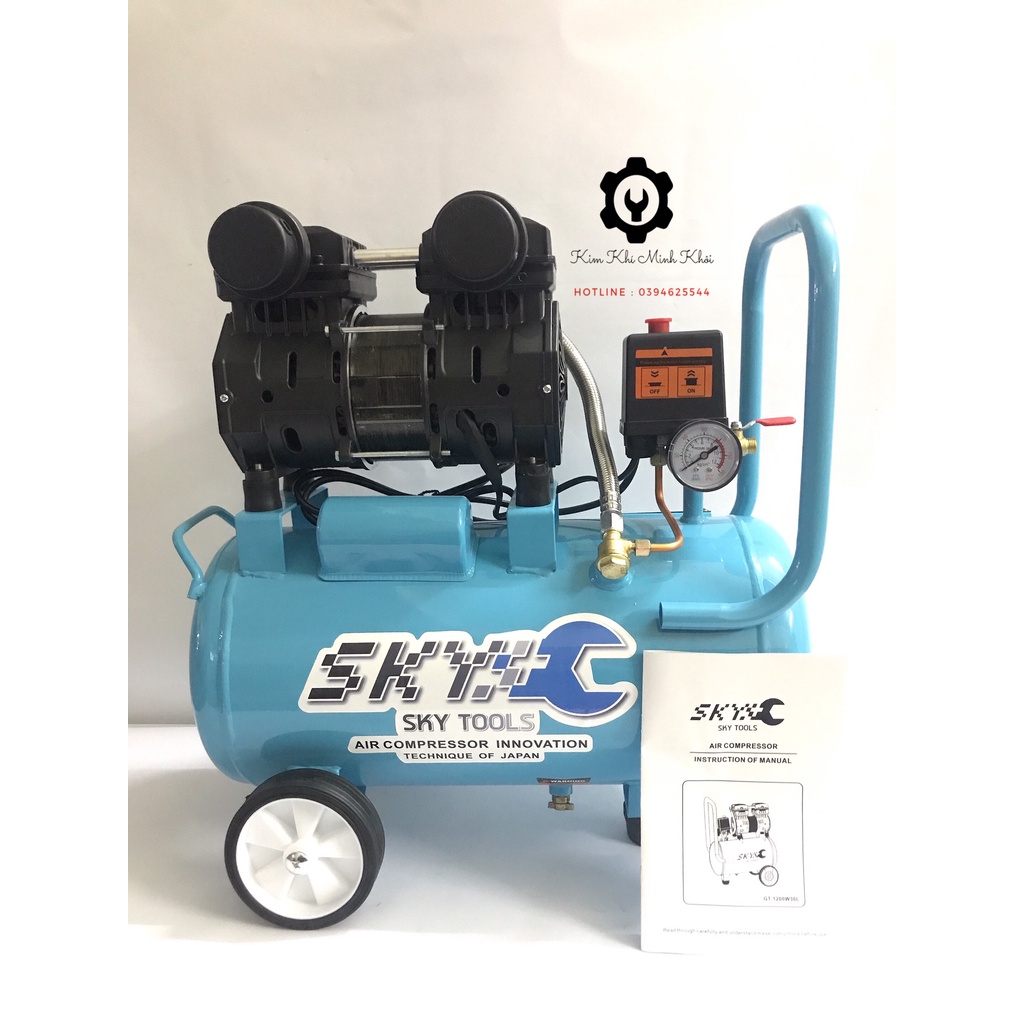 Máy nén khí không dầu SKY 30L Thái Lan 1200W, 2 lọc khí | Máy nén khí sạch( Không ồn, Cam kết hàng chuần)