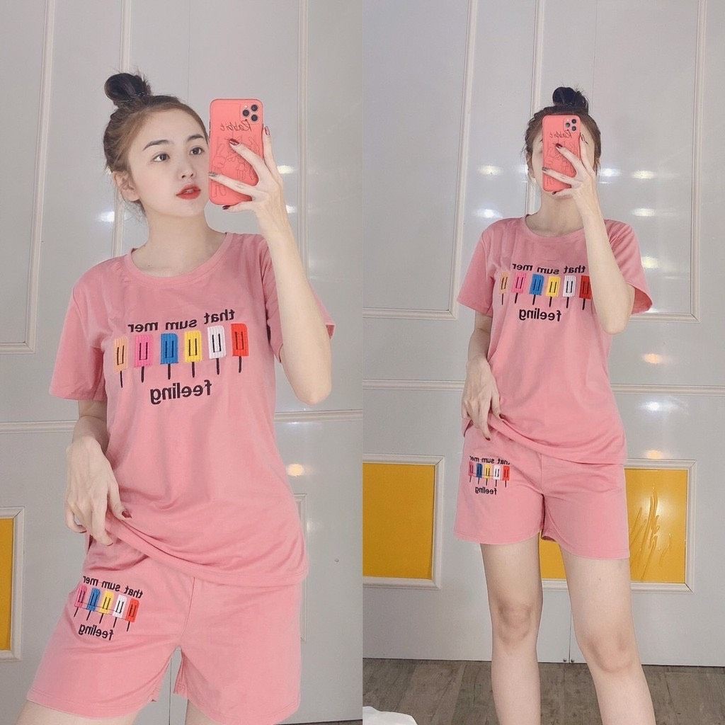 Đồ bộ nữ đồ mặc nhà thun cotton thể thao Sét đồ bộ nữ đẹp bigsize 45 -85kg Đồ bộ thun quần đùi mùa hè mát ESHOP DB01