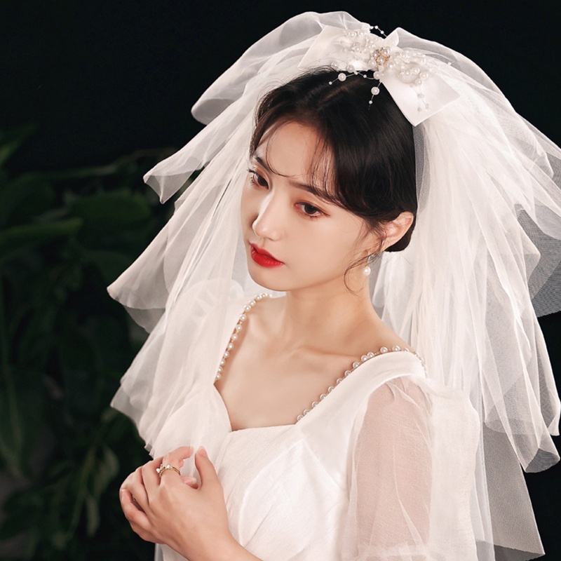 Dây Ruy Băng Voan Nhiều Lớp Đính Hạt Trang Trí Tóc Cho Cô Dâu