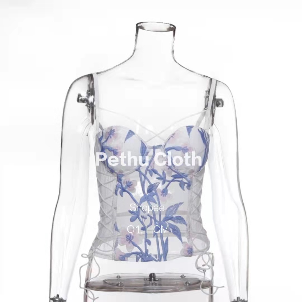 Áo Bra Ren 2 dây Hoa Lá  Corset Quyến Rũ Có Thun Bo Lưng---A01