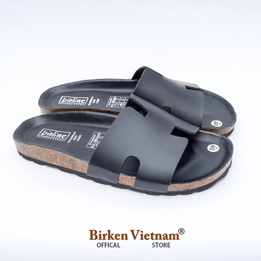 [ Lót Chống Nước ] MÃ DK04 - Dép Birken Đế Trấu,  Thiết Kế Unisex Nam và Nữ Quai Dép Da Bò Chữ H Bioline VietNam
