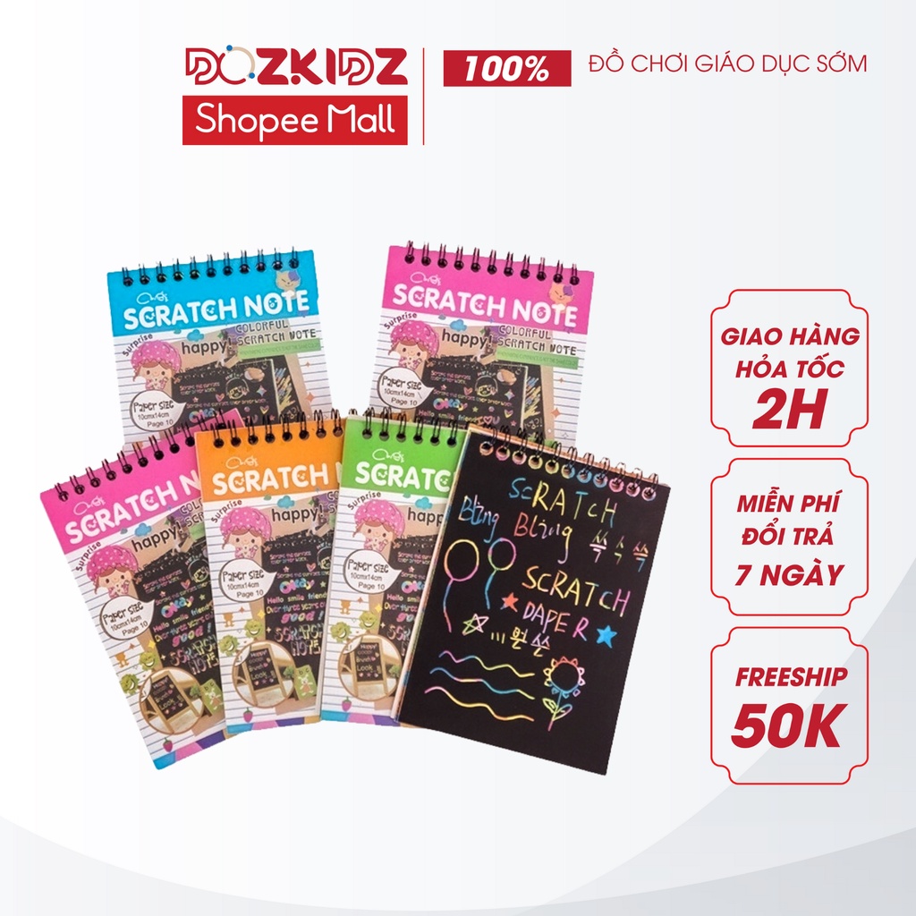 Đồ chơi mỹ thuật - Sổ vẽ ma thuật Scratch note 10 tờ - DOZKIDZ