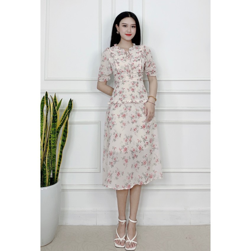 Đầm voan tơ hai lớp phong cách Công sở Hàn Quốc dịu dàng thanh lịch che khuyết điểm thoáng mát | BigBuy360 - bigbuy360.vn