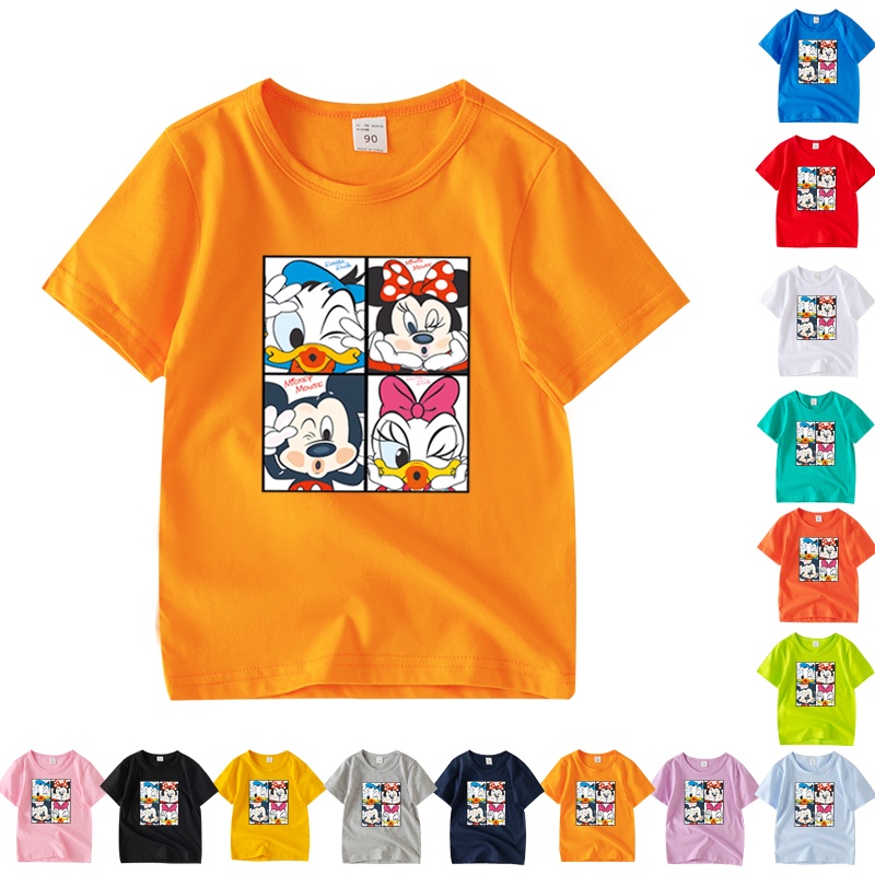 Áo Thun Tay Ngắn Cổ Tròn In Hình Chuột Mickey Hoạt Hình 7 Màu Cho Bé AB031