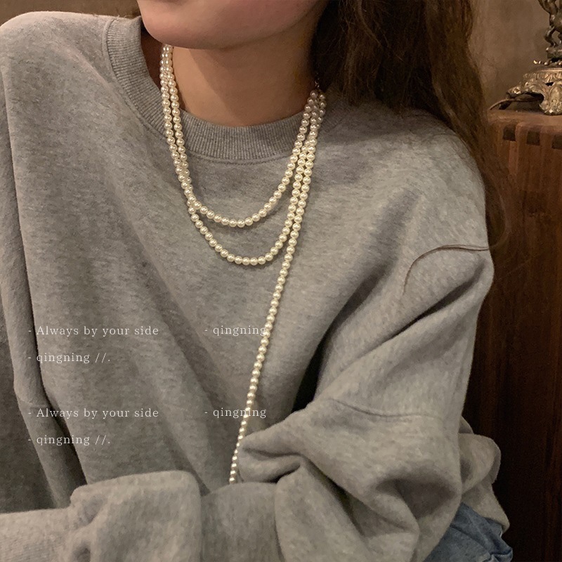 DREJEW Dây chuyền nhiều lớp đính ngọc trai hình trái tim phong cách hip hop cổ điển thời trang chất lượng cao