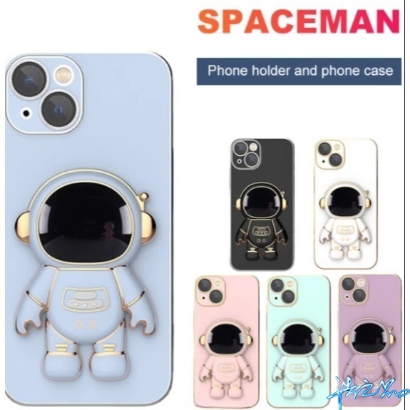 Ốp Điện Thoại Mạ Điện Họa Tiết Phi Hành Gia 6D Sáng Tạo Có Giá Đỡ Cho OPPO A92 A52 A83 2022