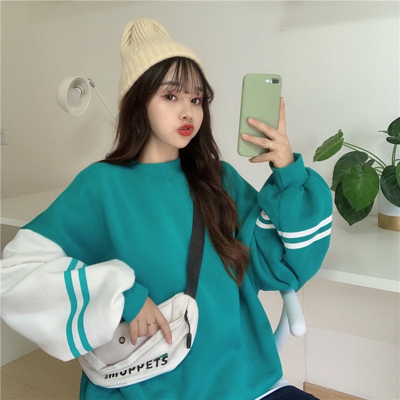MỚI Áo khoác hoodie tay dài dáng rộng phong cách Hàn Quốc