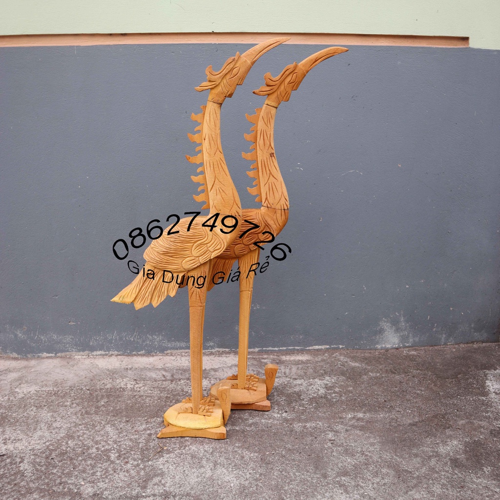 (Giá Rẻ)Cặp hạc bàn thờ gia tiên gỗ mít cao 61,81cm