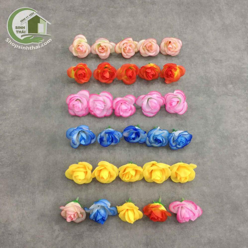 Bịch 25 bông hoa hồng giả màu vàng, cam, hồng, kem, xanh dương - hoa giả - hoa vải cao cấp
