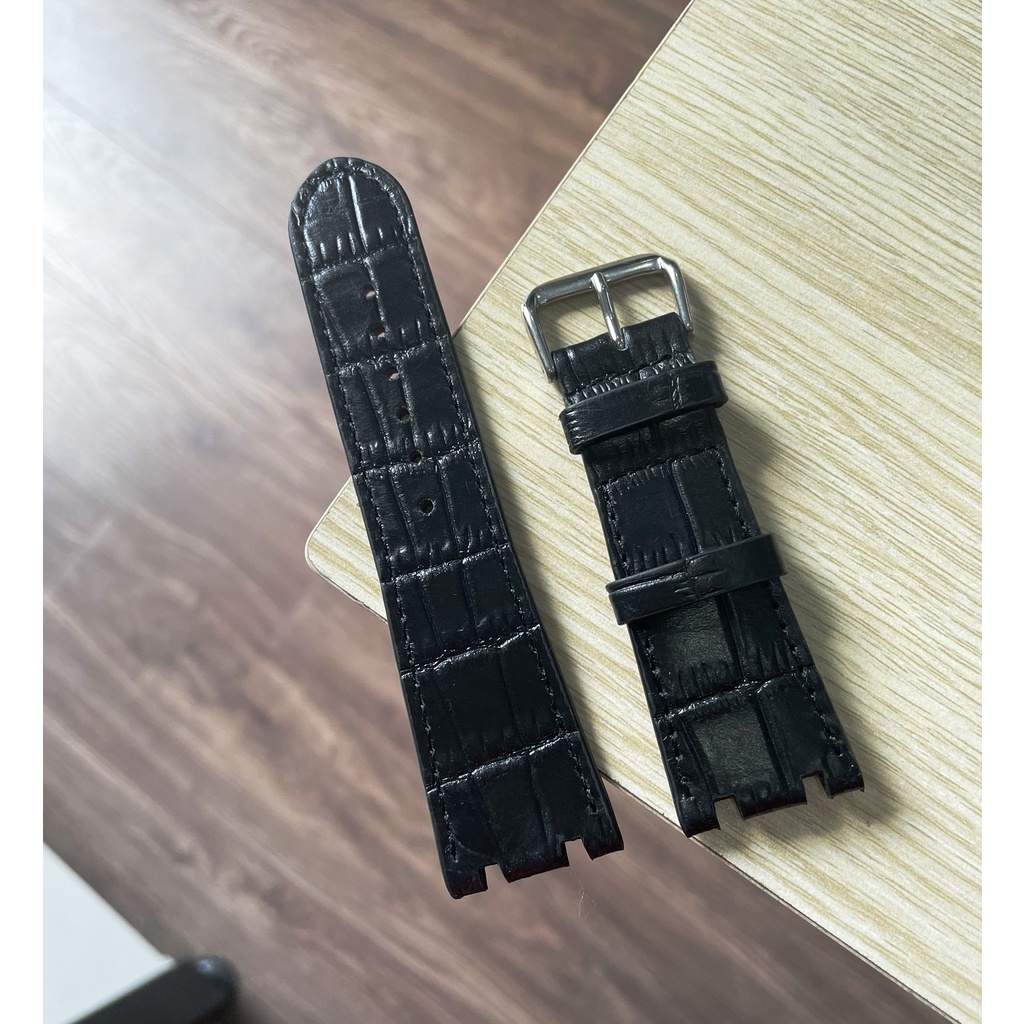 Dây da đòng hồ Draco DDDH05 màu đen - size 25 nam [Tặng kèm khóa] chấy liệu da bò thật cao cấp dập vân cá sấu