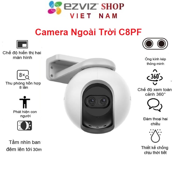 Camera Ngoài Trời IP WIFI Ezviz C8PF 2MP 1080P Mắt Kép - AI Thông minh - Xoay 360- Đàm thoại 2 chiều