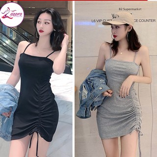 Váy body 2 dây nhún hông ZOZORO chất thun có dây rút eo thời trang trẻ cá tính-VBMS06