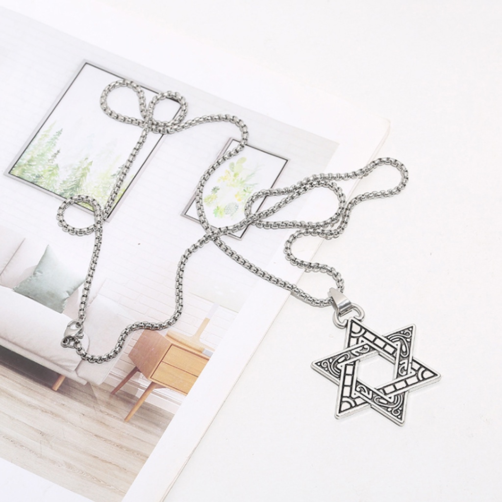 Dây chuyền nam nữ mạ bạc sáng bóng hình mặt ngôi sao, phong cách thời trang cá tính