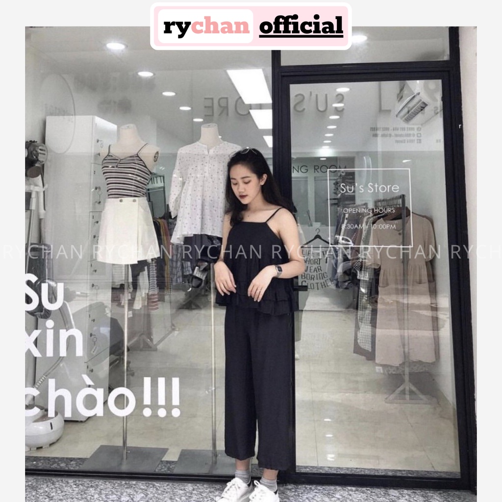 SE833 - Set Áo Babydoll Tầng Mix Quần Ống Suông Rộng Kèm Hình Thật