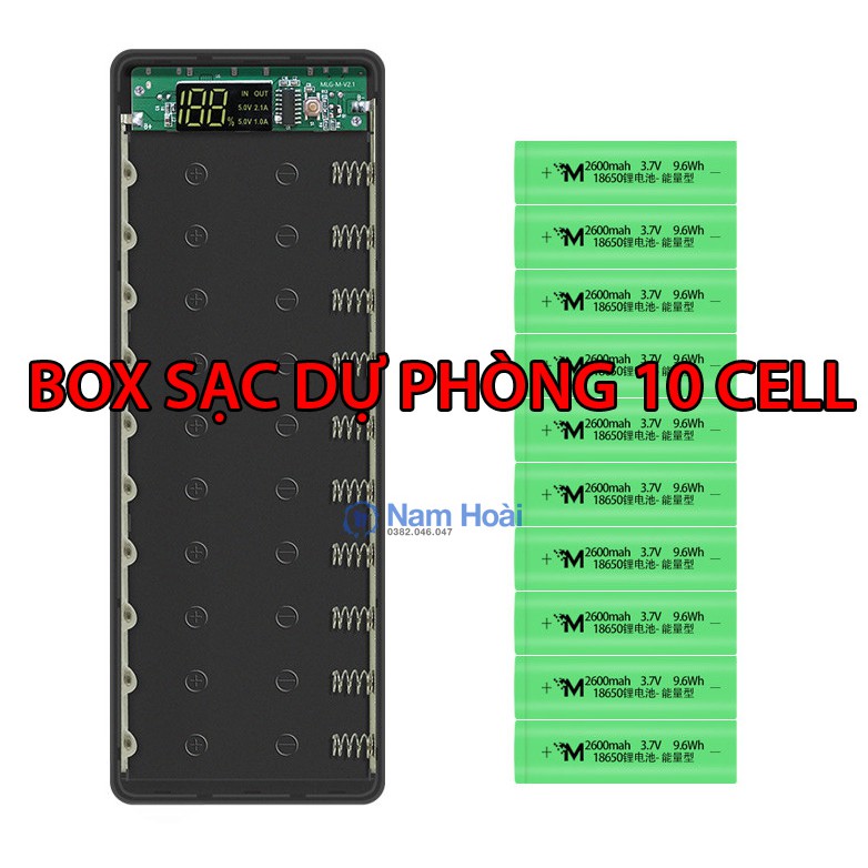 Box sạc dự phòng 10 cell màn hình Led 5V2A hiển thị có lò xo không pin - Nhắn tin cho shop màu quý khách yêu cầu