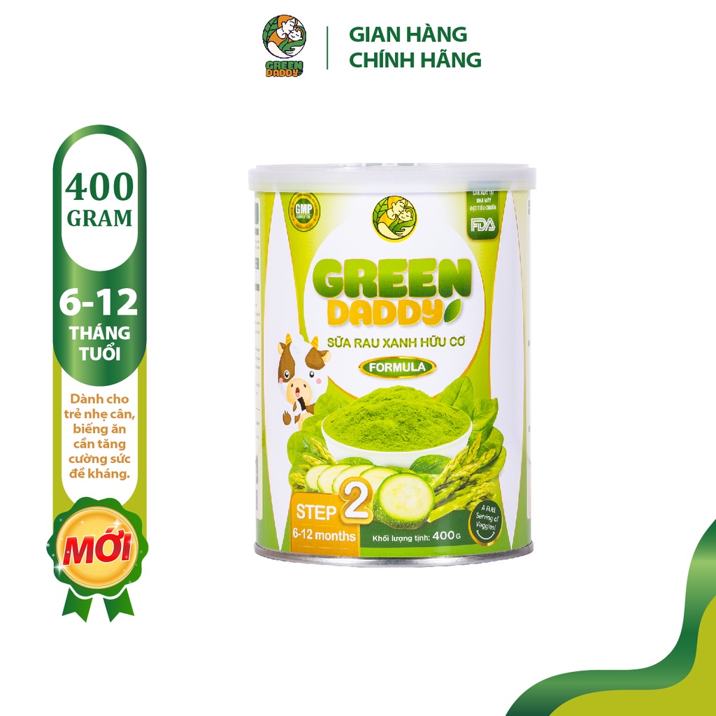 Sữa non Green Daddy Step 2 rau xanh hữu cơ bổ sung chất dinh dưỡng, phát triển trí não tăng sức đề kháng hộp 400g