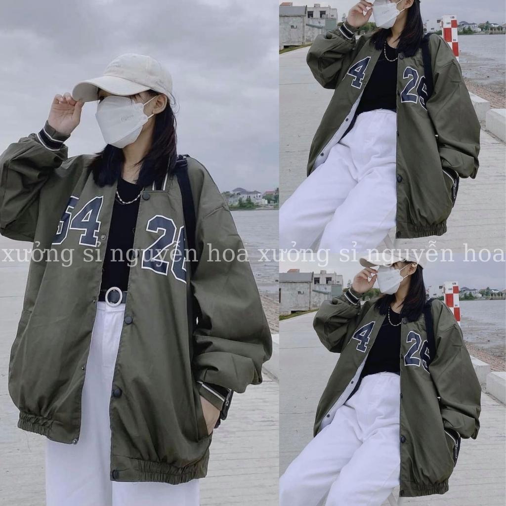 Áo khoác bomber gió 2 lớp 5426 form dáng rộng unisex nam nữ mặc được màu xanh rêu hot hit Xưởng Sỉ Nguyễn Hoa