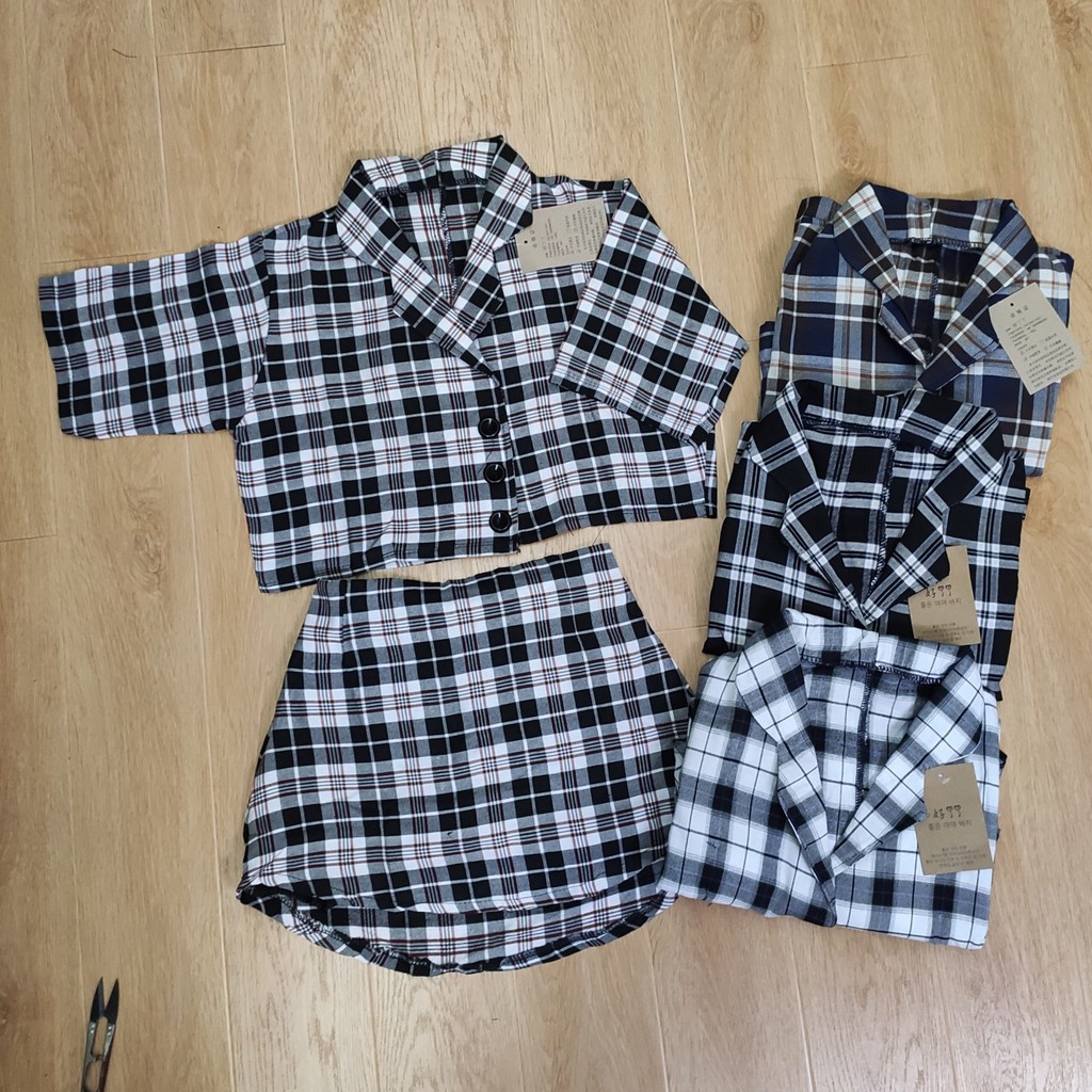 (độc lạ) SET CROPTOP ÁO VEST KẺ + QUẦN VÁY NỮ KHOÁ KÉO 4 MÀU - SET VEST CARO ÁO CROPTOP CÚC CÀI KẺ MIX CHÂN VÁY CHỮ A