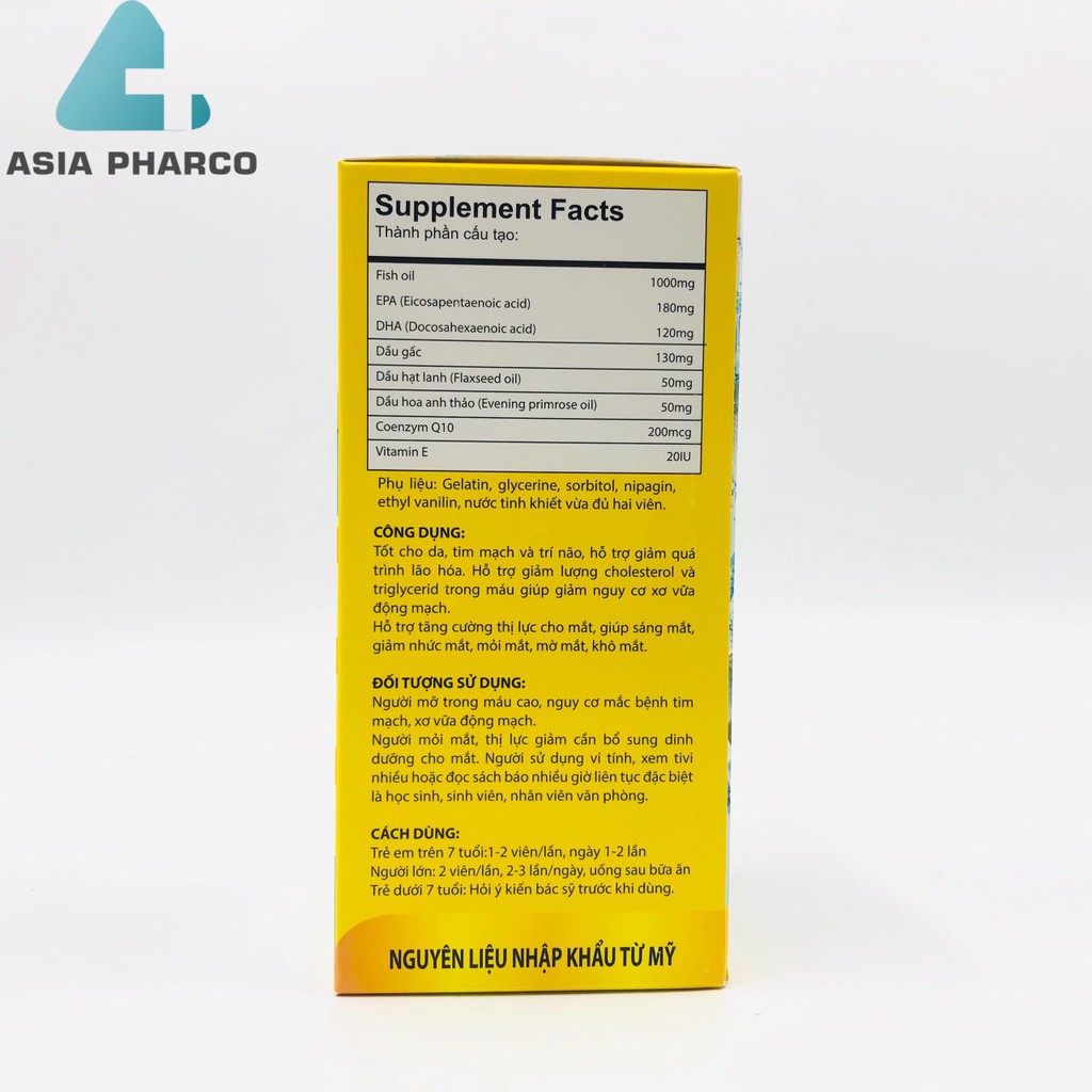 Viên dầu cá Omega 3 6 9 Bổ não, sáng mắt, khỏe mạnh tim mạch, tăng cường trí nhớ - Hộp 100 viên