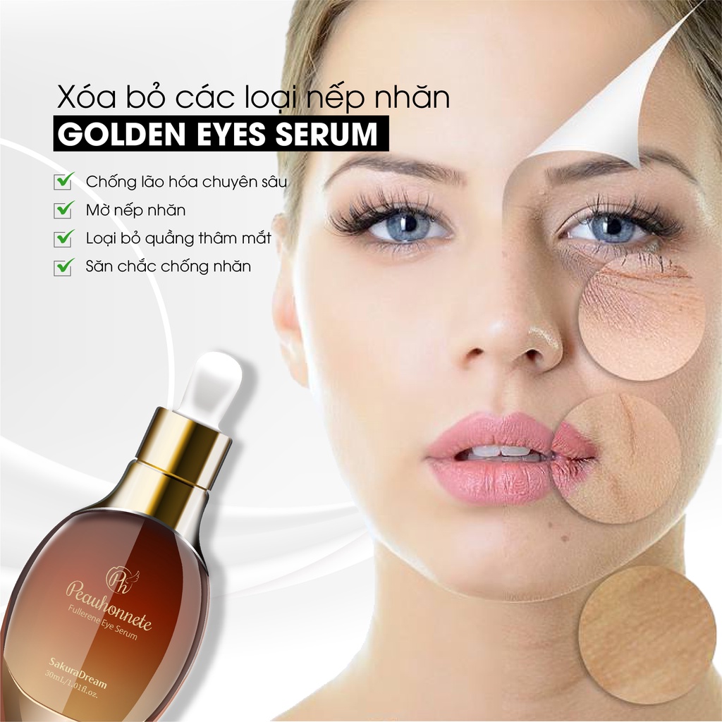 Serum xóa nếp nhăn quanh mắt, rãnh cười Peauhonnête Fullerene Eye Serum 30ml - Nhật Bản