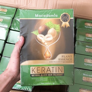 Thuốc nhuộm tóc đen phủ bạc keratin macadamia, không dính da đầu, không phai đỏ 500mlx2