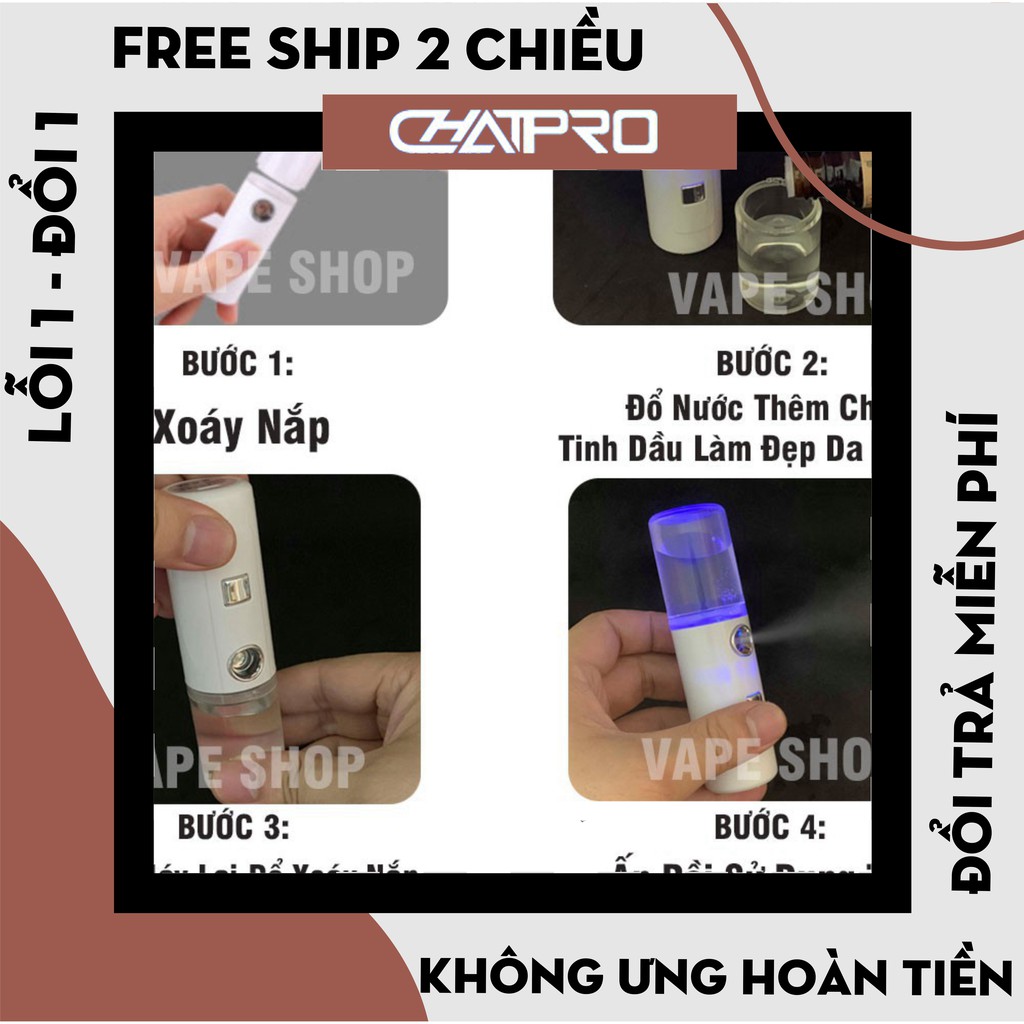 máy xông mặt xịt khoáng Nano, máy xông mặt phun sương mini 30ml sạc USB