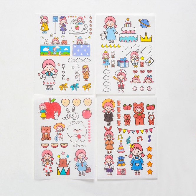 Set 4 miếng dán, sticker trang trí số, đồ dùng chủ đề gấu thỏ HOLA siêu cute BAG U SHOLA09