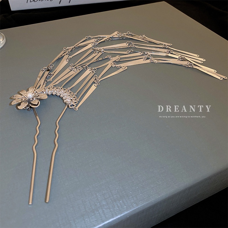 Kẹp Tóc Kim Loại Hình Hoa Đính Ngọc Trai Phong Cách Trung Hoa Mới