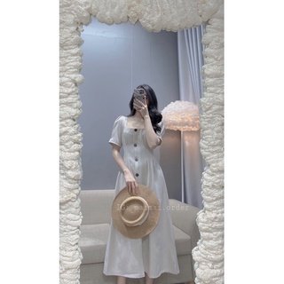VÁY CỔ VUÔNG BO EO (Ảnh shop tự chụp)