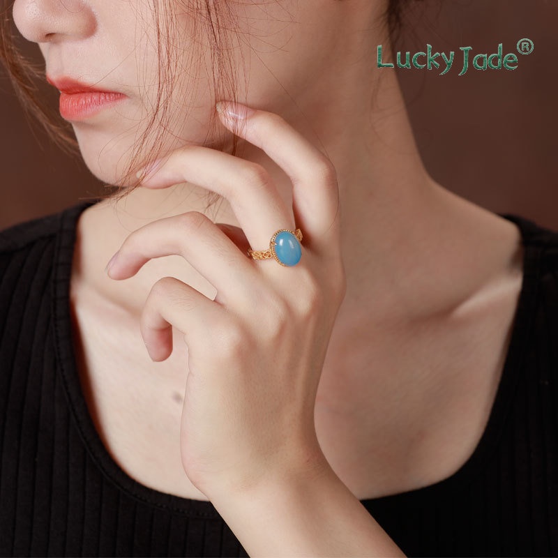 Nhẫn Mạ Vàng 18K Đính Hạt Ngọc Bích Thời Trang