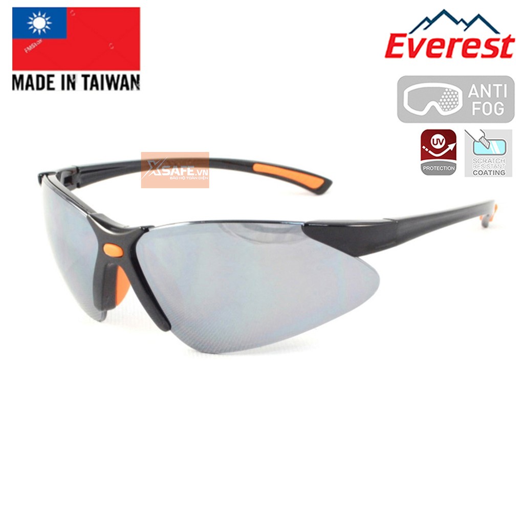 Kính bảo hộ lao động Everest EV304 - Mắt kính đen tráng bạc chống chói lóa, chống bụi,chống cực tím - Bảo vệ mắt an toàn