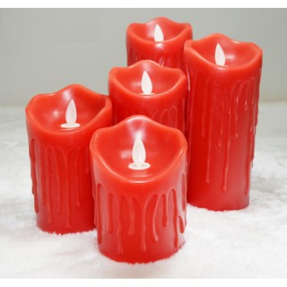 Nến điện tử bằng sáp Đỏ, cao 15cm, đường kính 7.5cm, vỏ chảy, tim nến lắc lư
