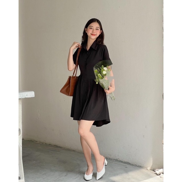 Đầm/ Váy sơ mi đen cut lưng bo eo siêu xinh-DIVA DRESS