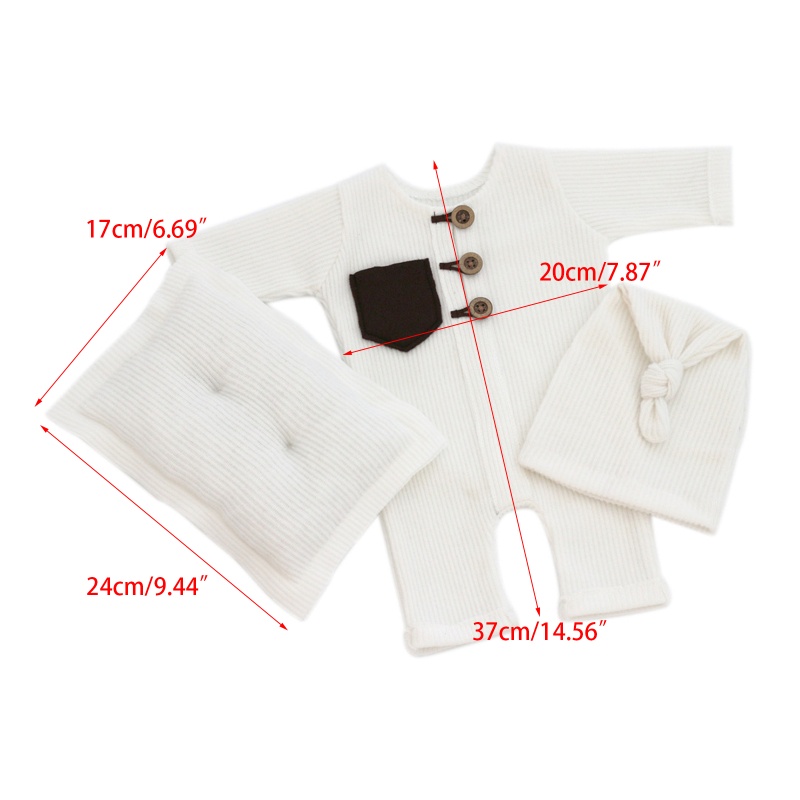 Bộ 3 Món Áo Liền Quần + Nón Đính Nơ + Gối Ngủ Đáng Yêu Cho Bé Chụp Ảnh