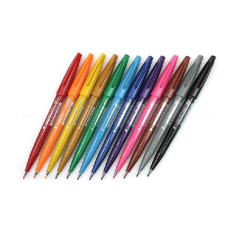 Bộ 24 màu bút lông đầu cọ viết calligraphy Pentel Fude Touch Brush Sign Pen - FULL COLORS
