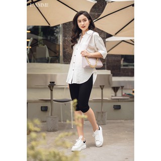 Quần Legging bầu dáng ngố cạp chéo chất liệu cotton co giãn tốt, mỏng, mềm, mát thiết kế bởi LAMME
