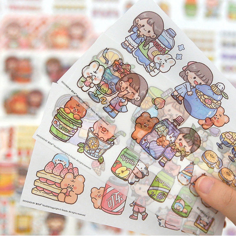 ⭐ iLado ⭐【5PCS】 Sticker Giấy Nhật telado Hình Dán Cute Không Thấm Nước Nhãn Dễ Thương Sticker Trang Trí Sổ Hình Dán Sticker Trang Trí Sổ Dán Sổ Lưu Trữ Sticker Tập Vở Sổ Hiểm Bộ Sticker Nhãn Dán Sổ Chiết Lưu Trữ