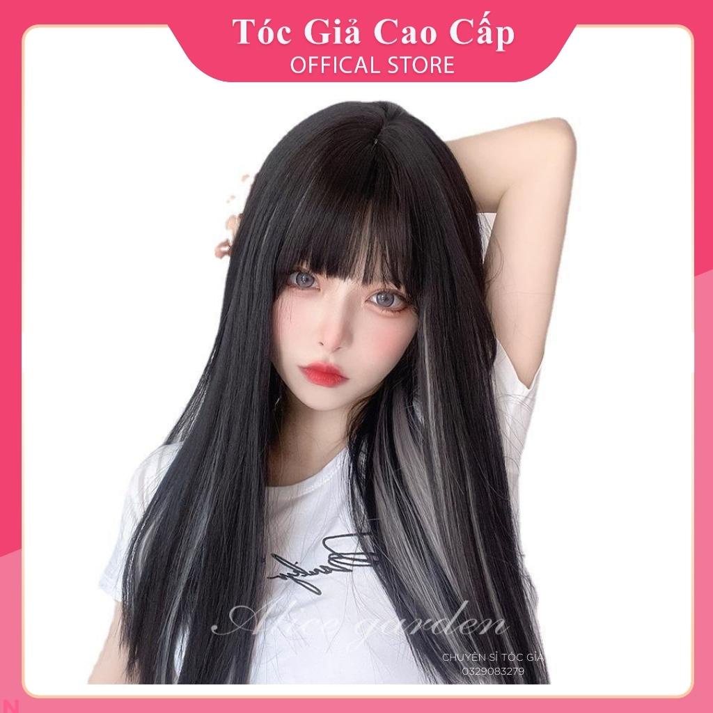 Tóc giả nữ nguyên đầu thẳng phối line xám, tặng kèm lưới trùm wig, 2104