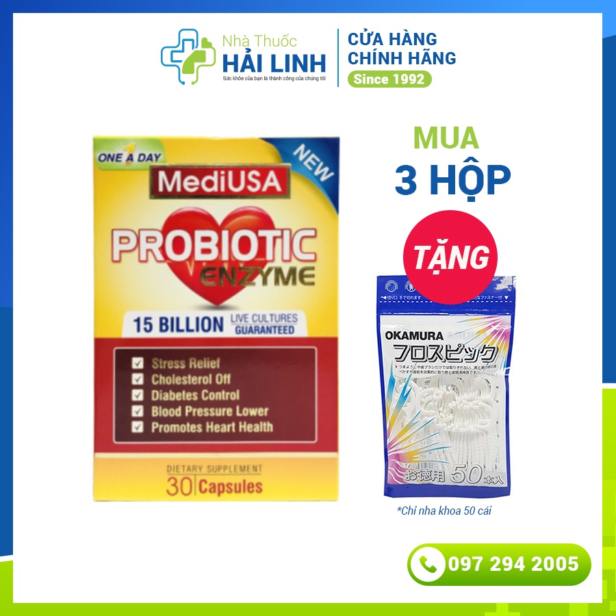 Viên uống giảm mỡ máu bổ sung lợi khuẩn MediUSA Probiotic Enzyme⚡Tặng quà⚡Hàng mỹ nhập khẩu hỗ trợ sức khỏe tim mạch