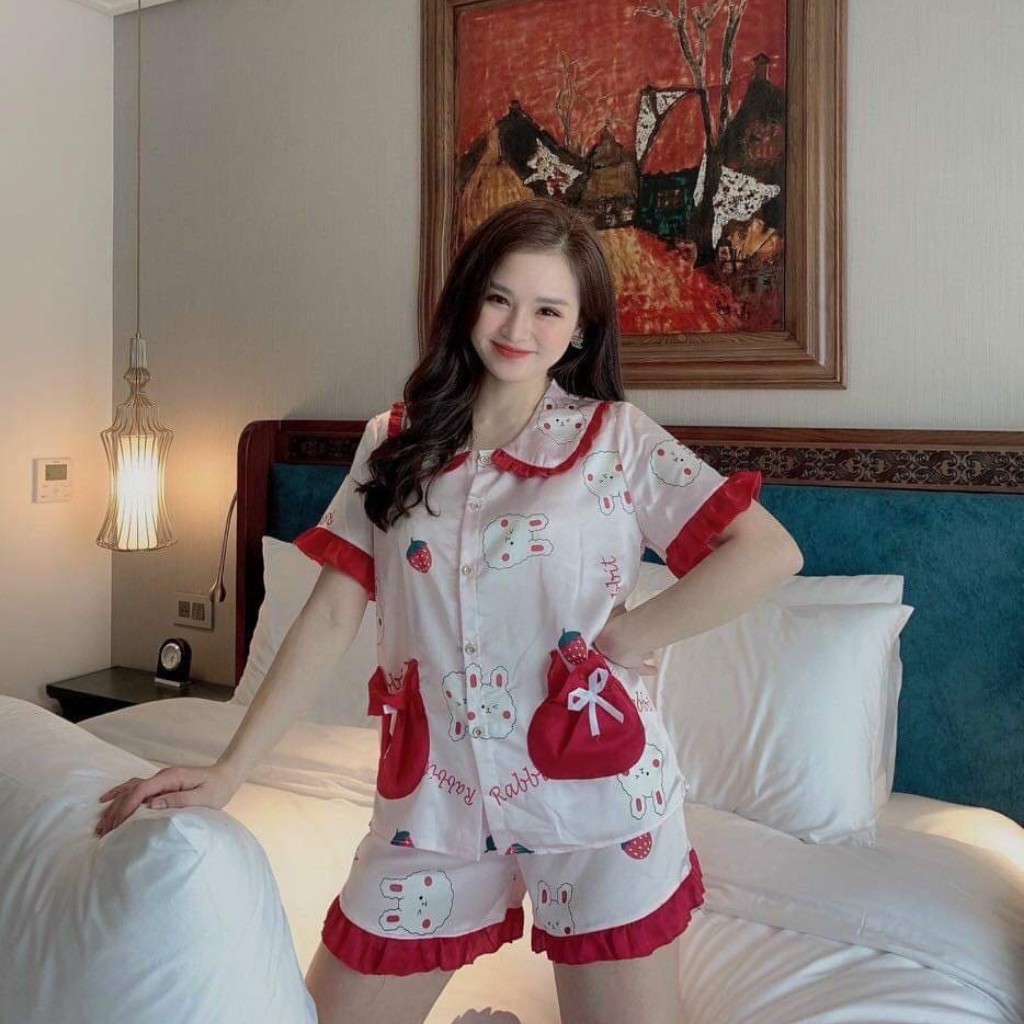 Đồ bộ pijama hàn quốc - Bộ ngủ lụa satin cộc tay quần ngắn cao cấp Sam Luxury