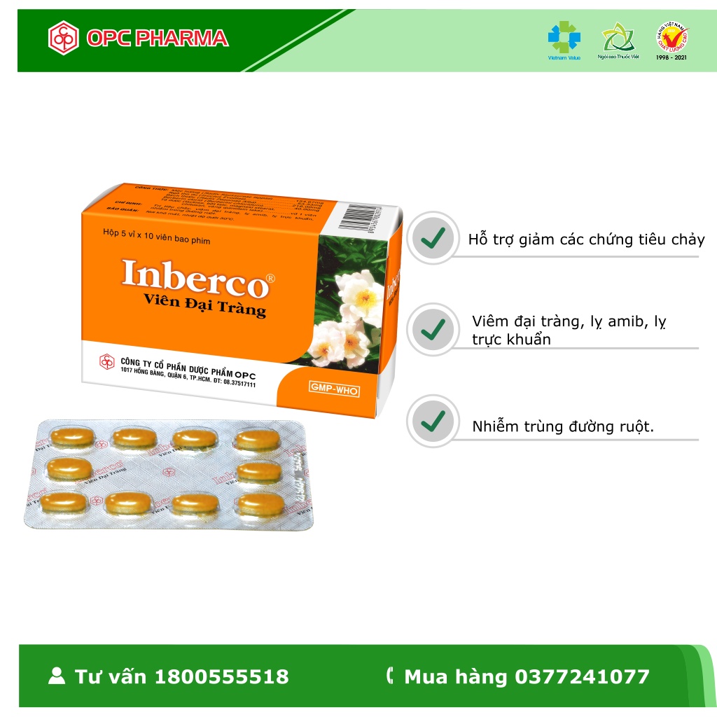 Viên Đại Tràng INBERCO OPC  Hỗ trợ giảm các chứng tiêu chảy, viêm đại tràng,.... - Hàng chính hãng OPC