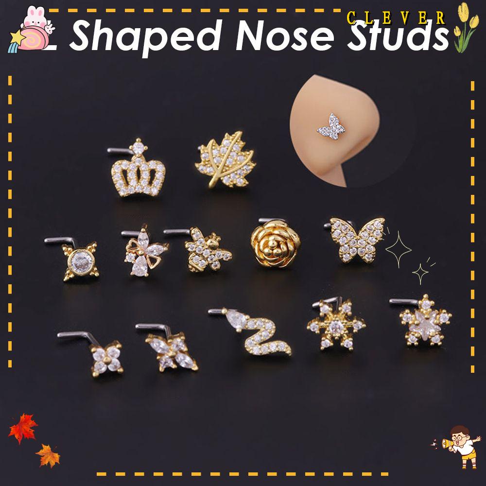 Khuyên Mũi Hình Chữ L Đính Đá Zircon Hình Rắn/Bướm/Ngôi Sao Phong Cách Punk