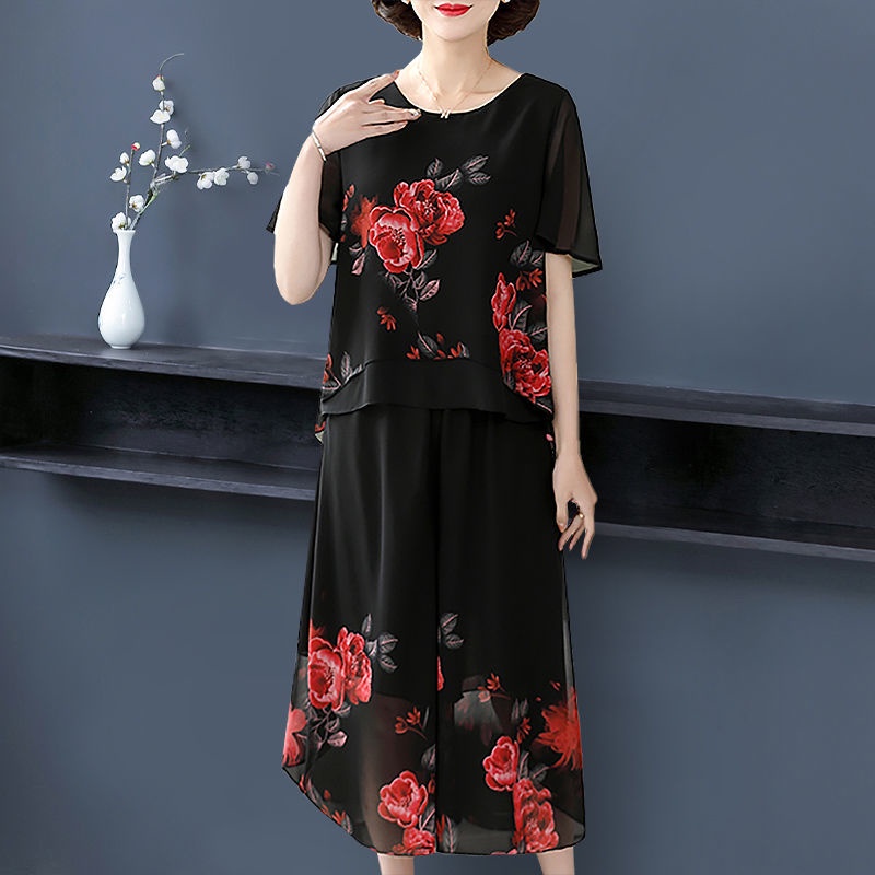 ◄┋♟Thông thường một mảnh / bộ đồ bộ đồ mùa hè quần áo bà mẹ trẻ trung tuổi phụ nữ trung niên và người già 50 tuổi bộ đồ
